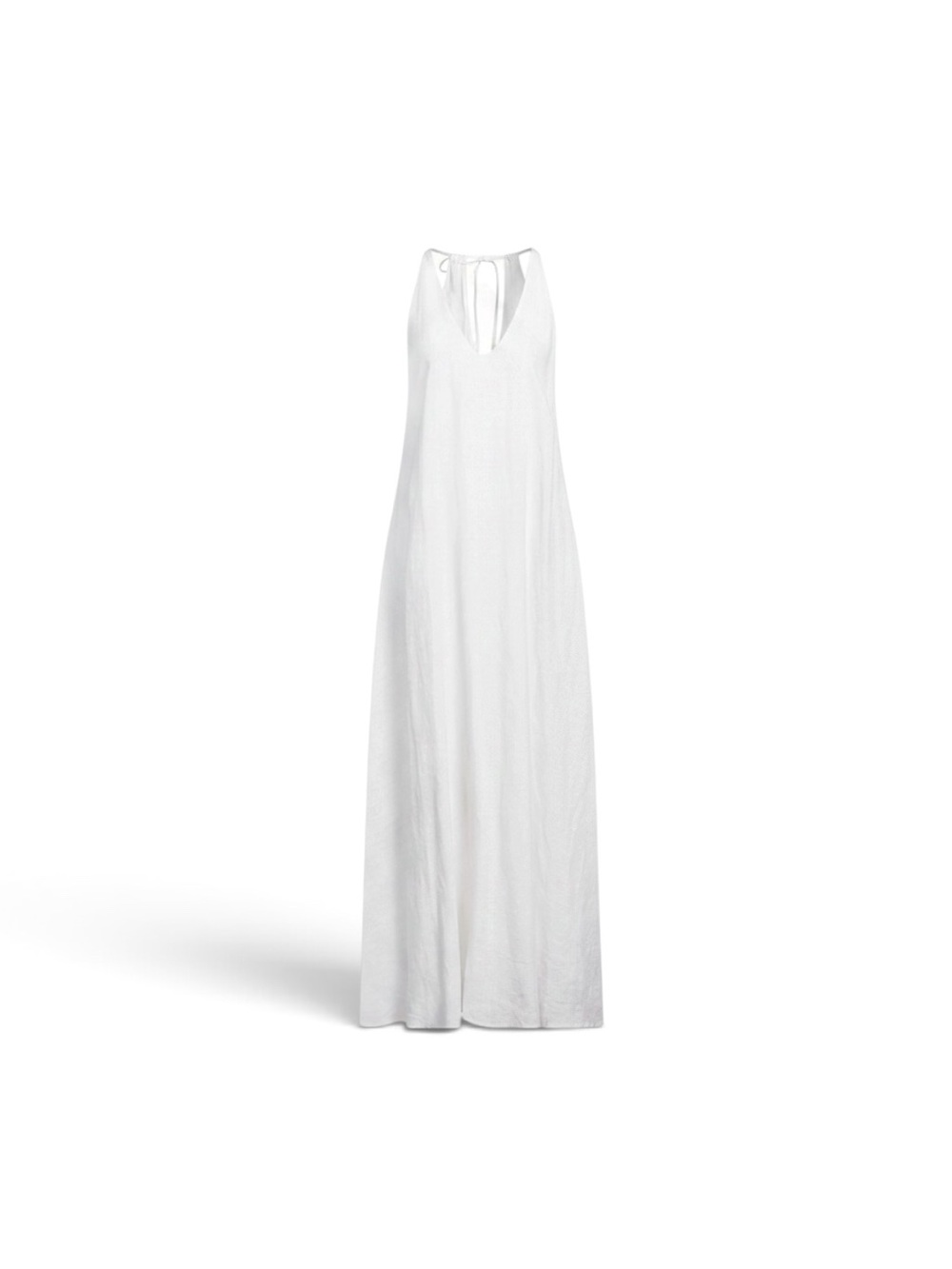 Sleeveless White V-Neck Maxi Dress With Subtle Silver Shine